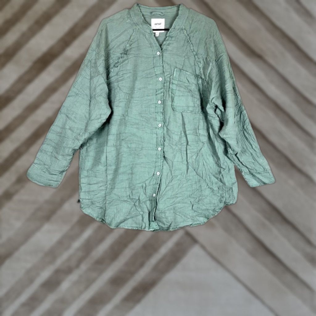 Vintage Aerie Womens Shirt Green V Neck Button Up Long Sleeve 100% Cotton M Womens Regular Short/Long Sleeve Size M / US 6-8 / IT 42-44 - 1 Thumbnail