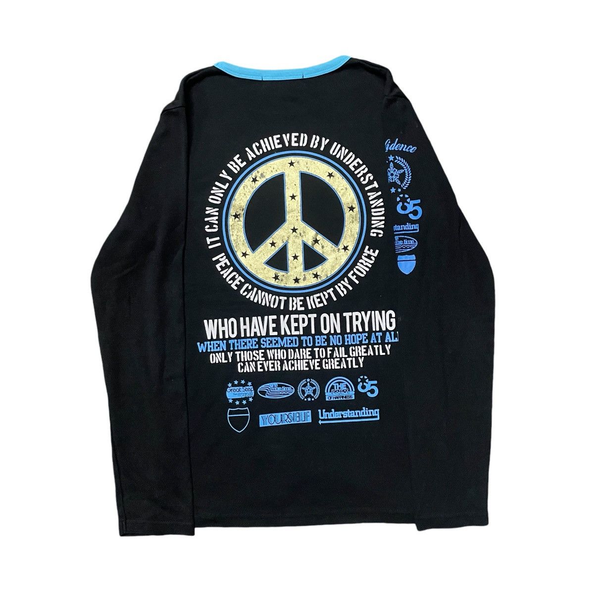 Other 💥Blue Men Trip Peace Quotes Longsleve Tees Size US S / EU 44-46 / 1 - 2 Thumbnail