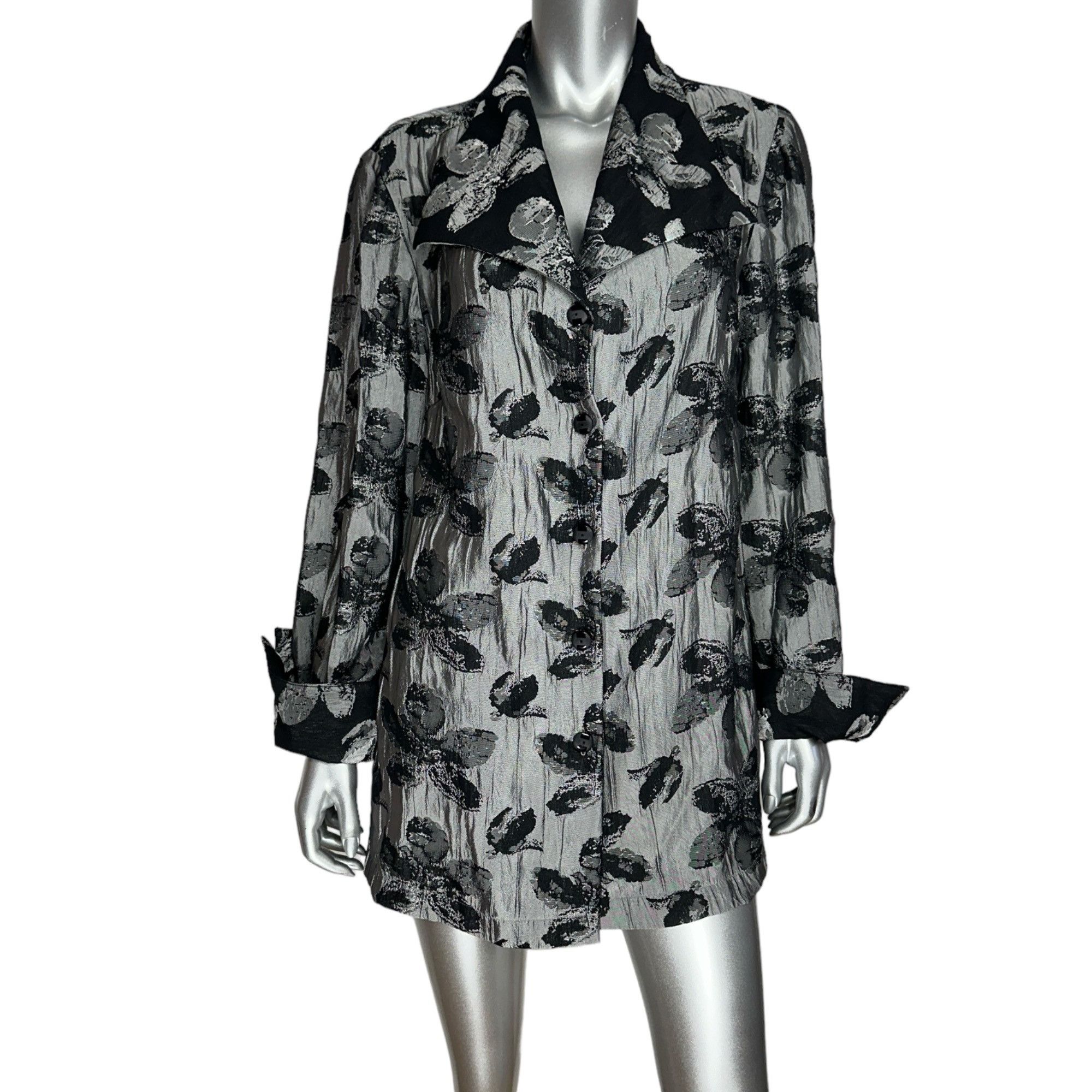 Vintage Criselda Lontok Gray & Black Floral Button-Front Tunic Jack Size XL / US 12-14 / IT 48-50 - 9 Thumbnail