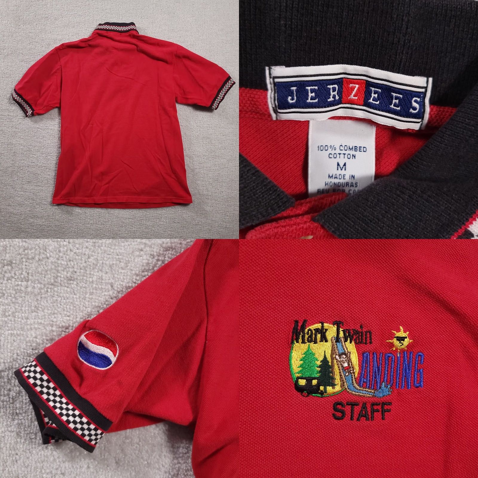 Jerzees VINTAGE 90s Red Polo Shirt Staff Short Sleeve Mens Med Mark Twain Landing MIssouri Size US M / EU 48-50 / 2 - 8 Thumbnail