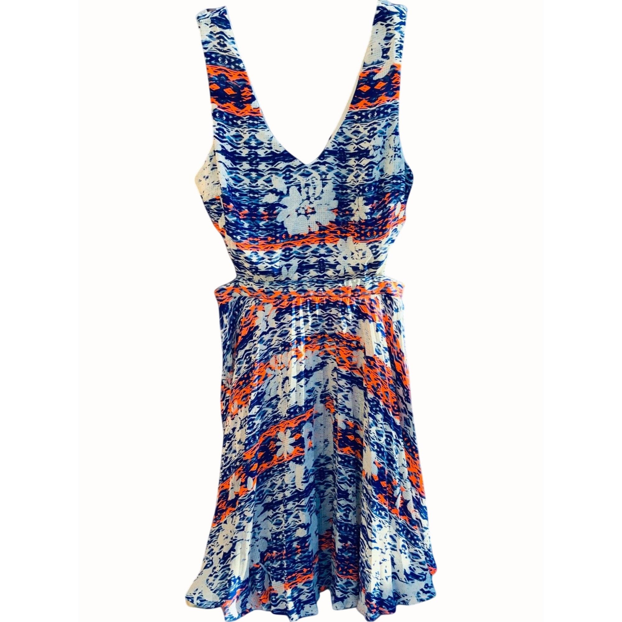Designer Charlotte Russe VNeck Sleeveless Flared Cut Out Dress Blue O Size S / US 4 / IT 40 - 1 Thumbnail