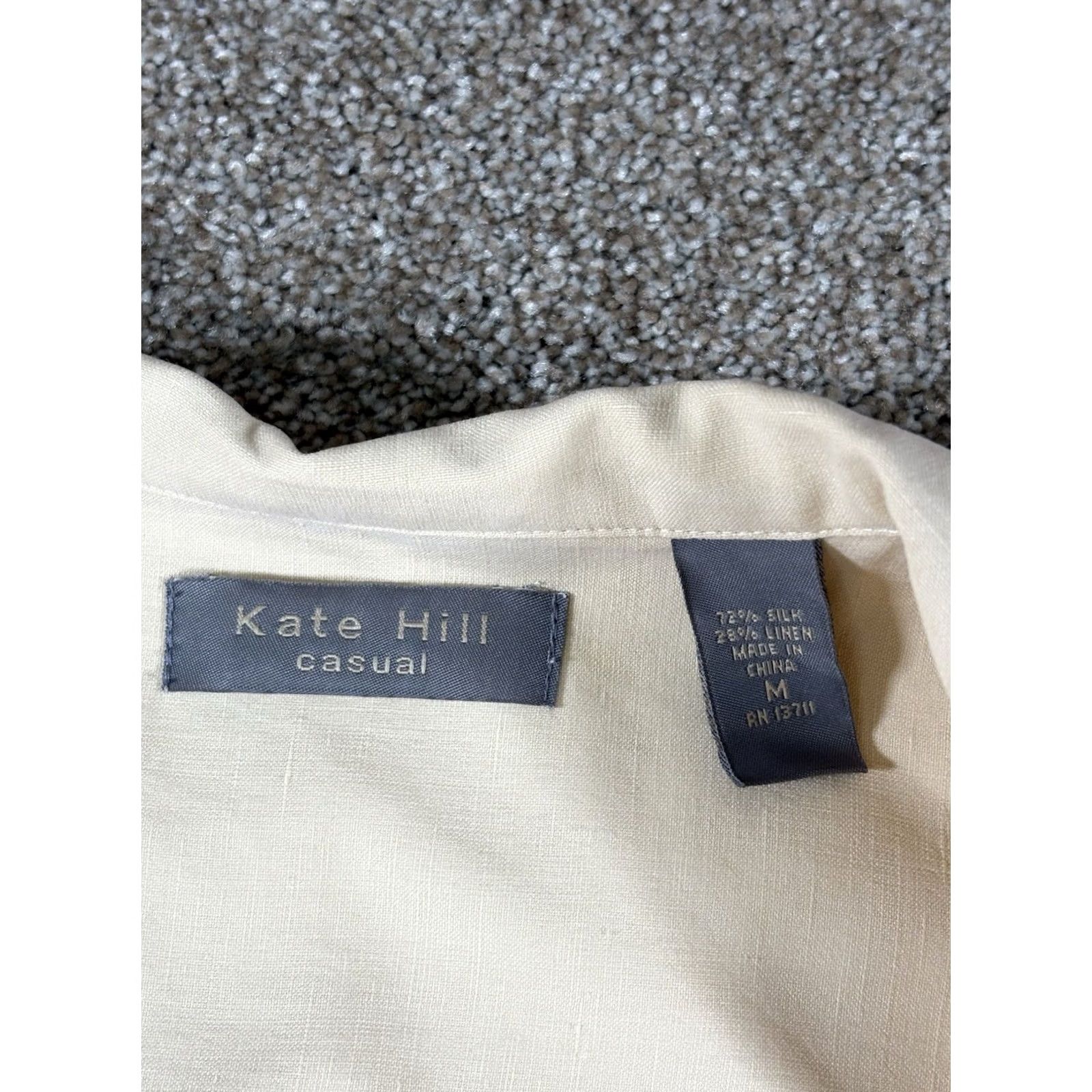 Vintage Kate Hill Silk Linen Top Blouse Long Sleeve Beige M Women Classic Knit Vintage Button Collared Pockets All Seasons Casual Business Size M / US 6-8 / IT 42-44 - 5 Thumbnail