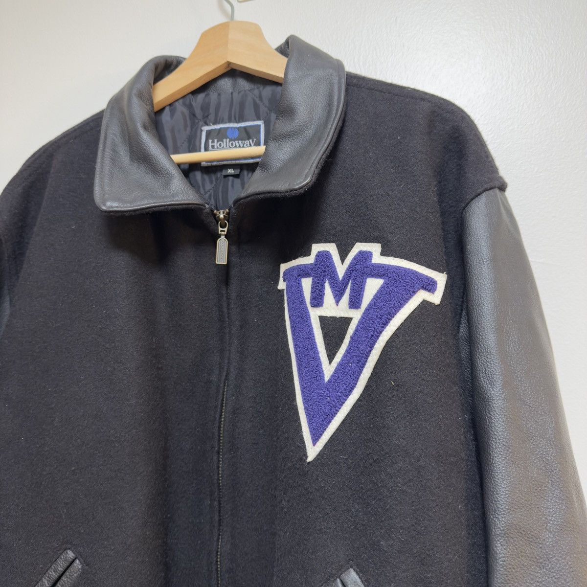 Holloway Vintage 90s Halloway Wool Leather Varsity Jacket XL Size US XL / EU 56 / 4 - 3 Thumbnail