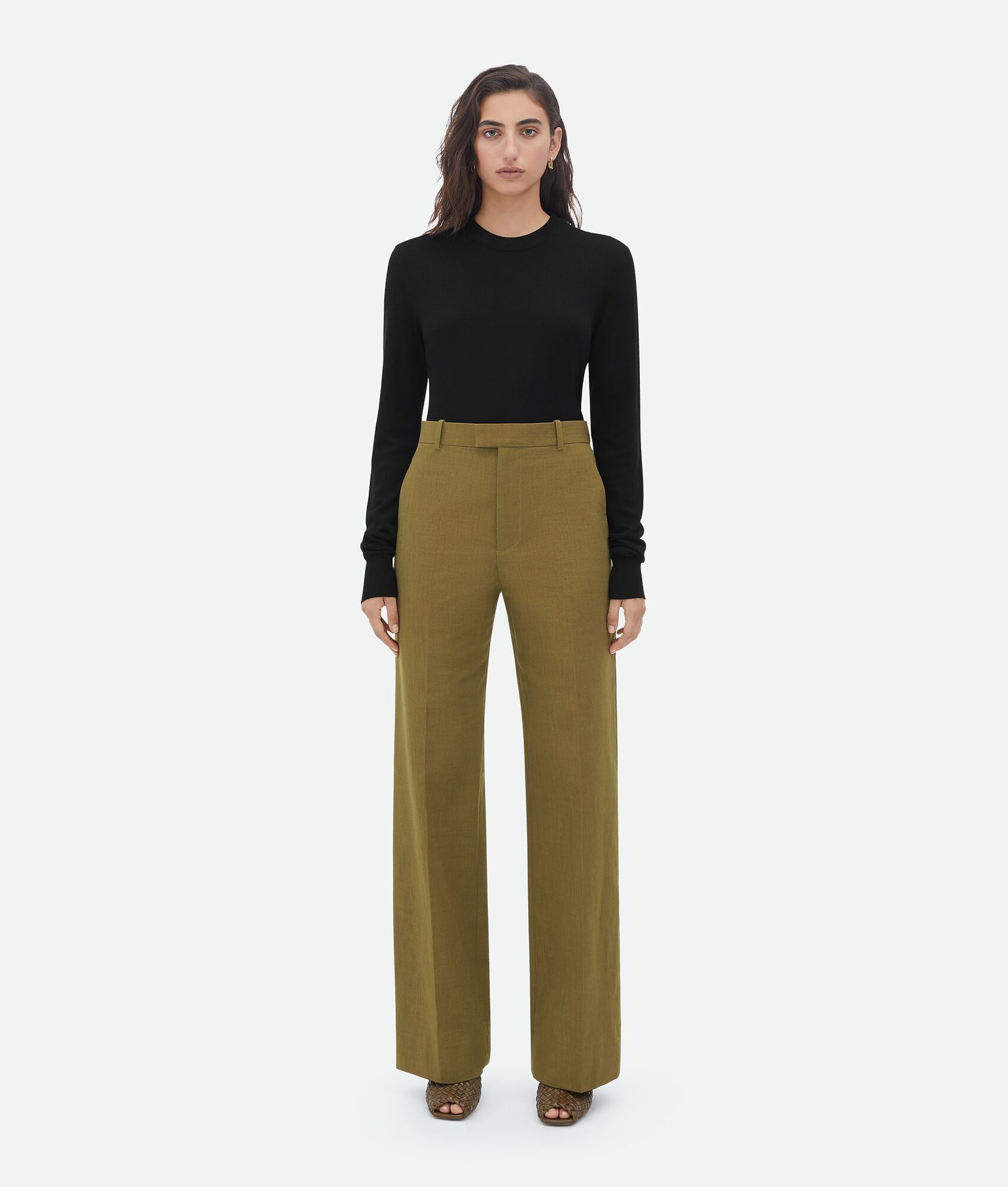 Bottega Veneta o1bcso1str0225 Straight Leg Textured Cotton Pant Olive Green Size 27" / US 4 / IT 40 - 1 Thumbnail
