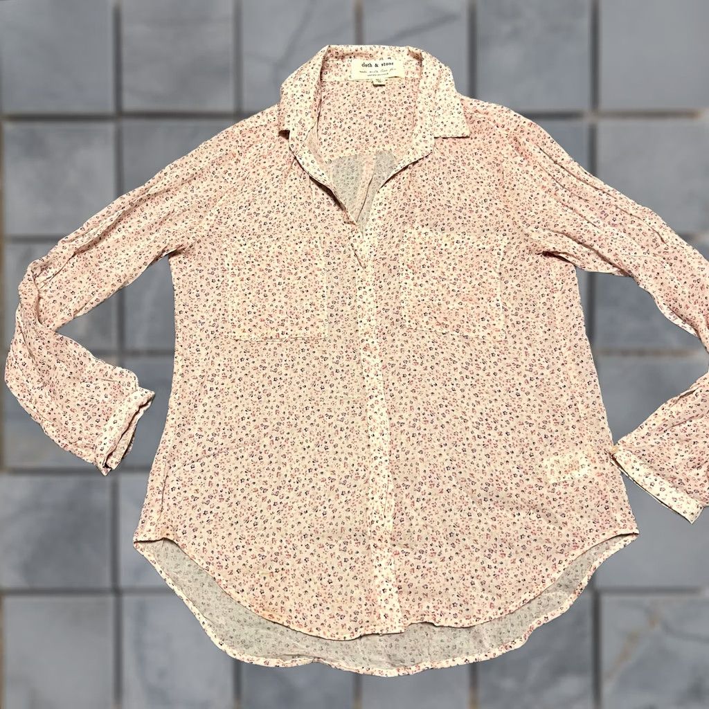 Anthropologie Cloth & Stone by Anthropologie Shirt Womens XS Floral Button-Up Sheer Pink XS Womens Size XS / US 0-2 / IT 36-38 - 1 Thumbnail