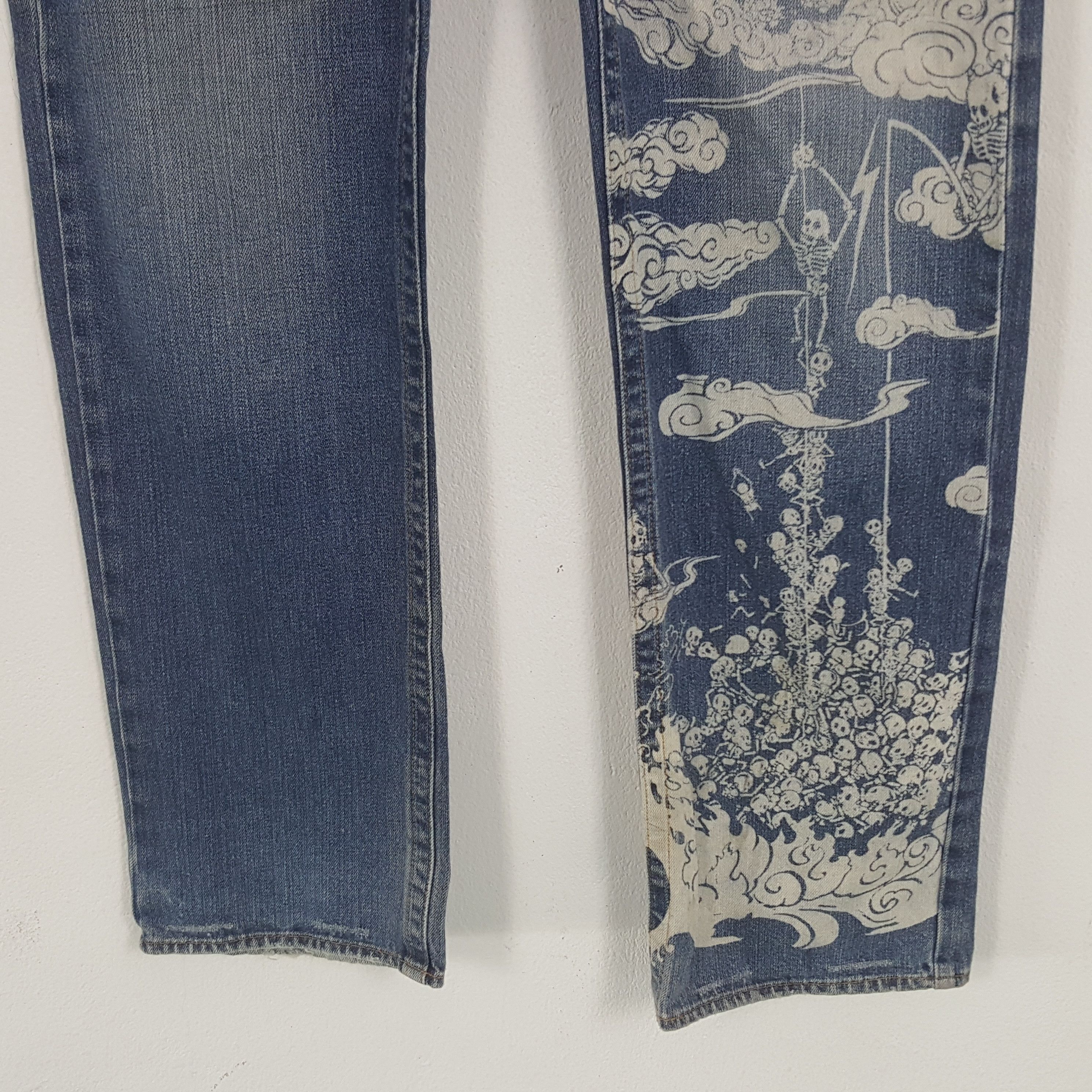 Japanese Brand × Vintage Vintage Embroidery Art Japan skulls Denim Jeans Size US 36 / EU 52 - 3 Thumbnail