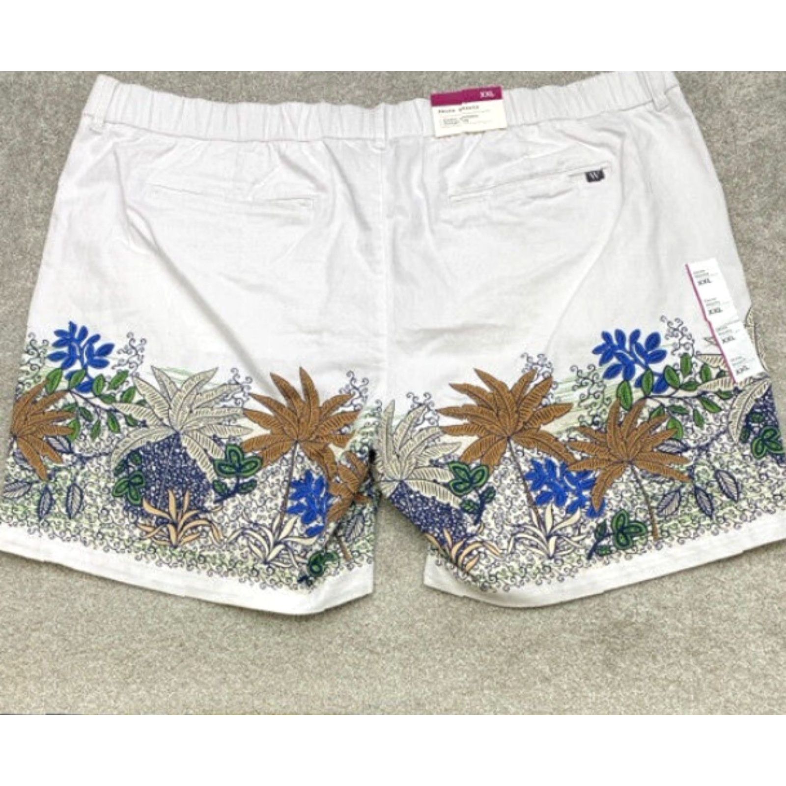 Vintage NWT Houston White Chino Shorts Men's 2XL White Hawaiian Floral Print Stretch NEW Size US 44 / EU 60 - 6 Thumbnail