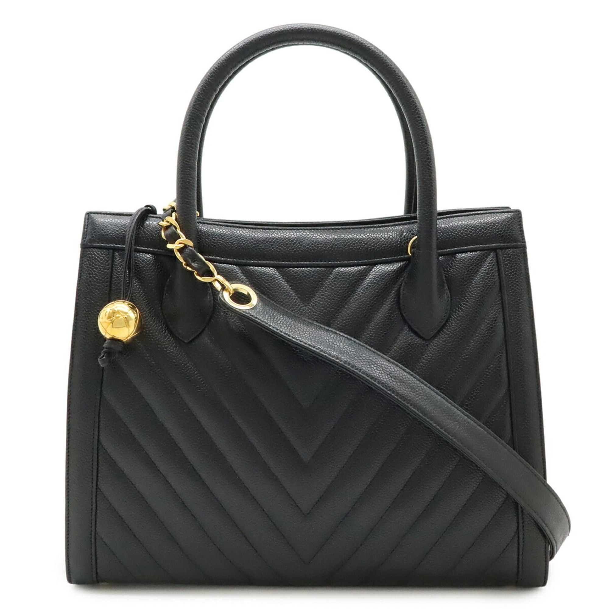 Chanel CHANEL Chevron V-stitch Handbag Shoulder Bag Chain Leather Black Size ONE SIZE - 1 Thumbnail