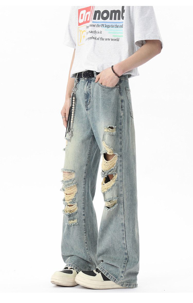 Japanese Brand Men's trendy retro loose wide-leg ripped jeans Size US 32 / EU 48 - 4 Thumbnail