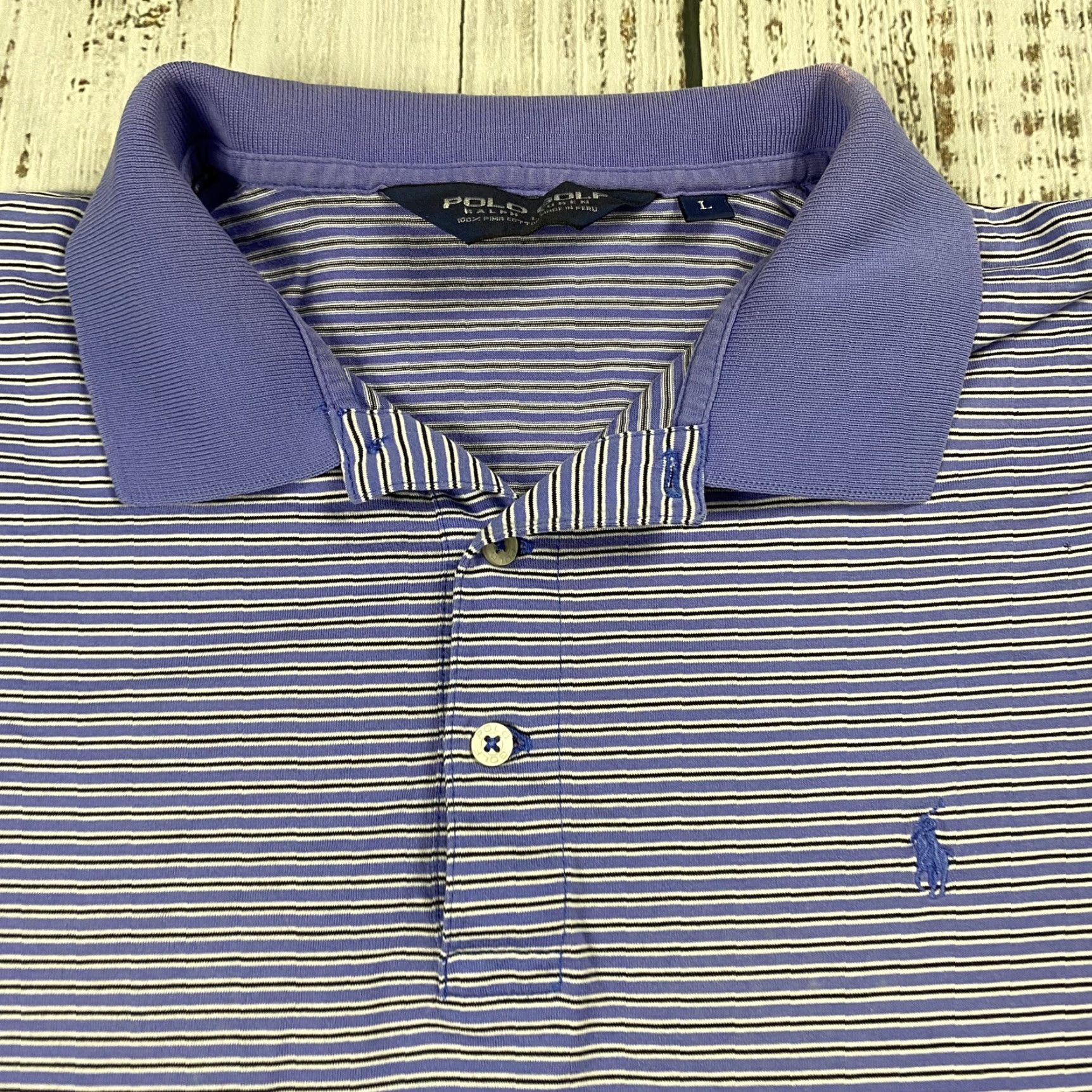 Polo Ralph Lauren VINTAGE POLO GOLF RALPH LAUREN EMBROIDERED STRIPED POLO SHIRT MENS L LIGHT BLUE LAVENDER GOLF Size US L / EU 52-54 / 3 - 4 Thumbnail