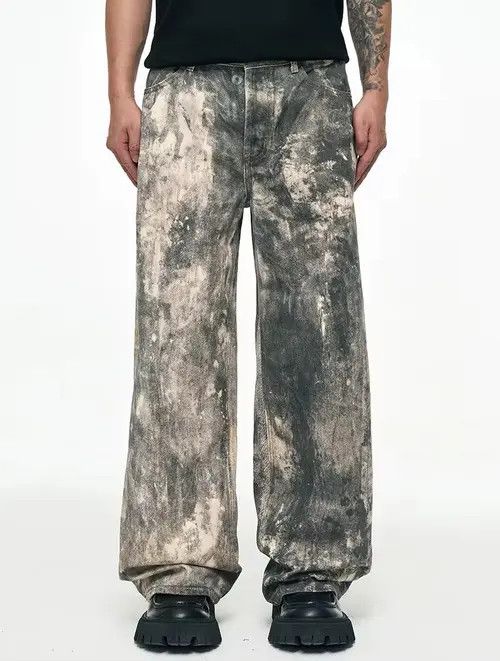 Japanese Brand Minako x Anzai Dirty Distressed Camo Design Jeans Denim y2k Size US 29 - 1 Thumbnail