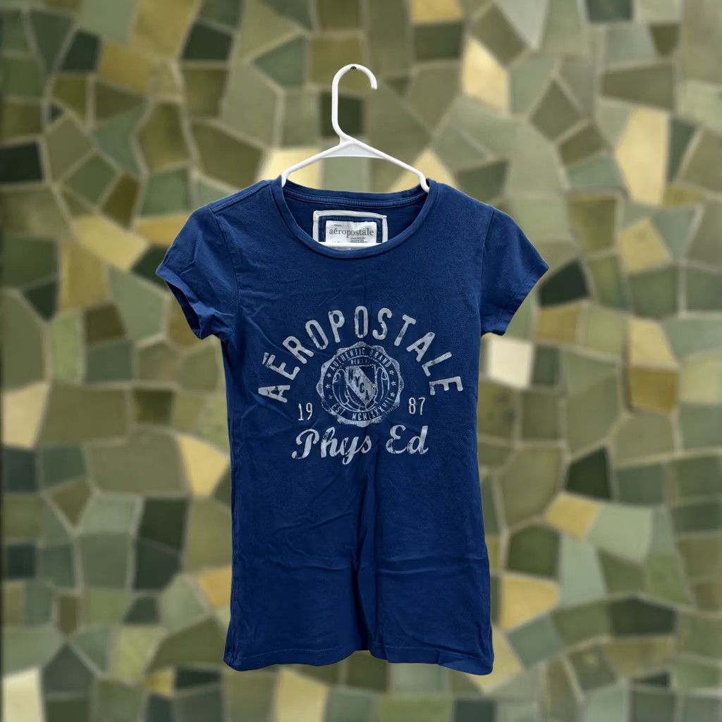 Vintage AeroPostale Shirt Blue Logo Short Sleeve 2000s Y2K Womens Medium Regular Cotton Knit T-Shirt Solid 90s City College Womens Size M / US 6-8 / IT 42-44 - 1 Thumbnail