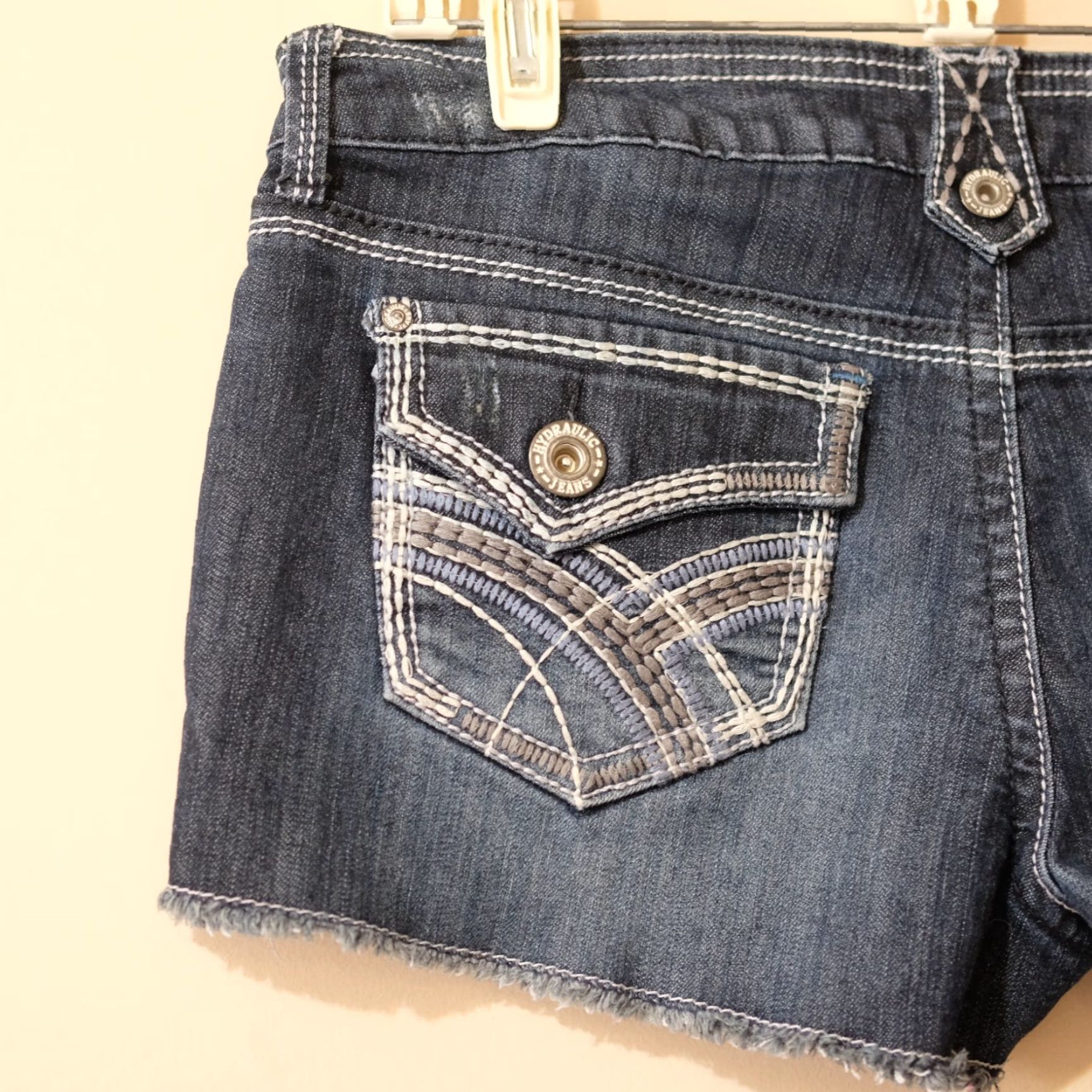 Denime Hydraulic Jeans Cut Off Denim Thick Stitch Embroidered Shorts Size 13/14 Blue Womens Size 24" / US 00 / IT 34 - 6 Thumbnail