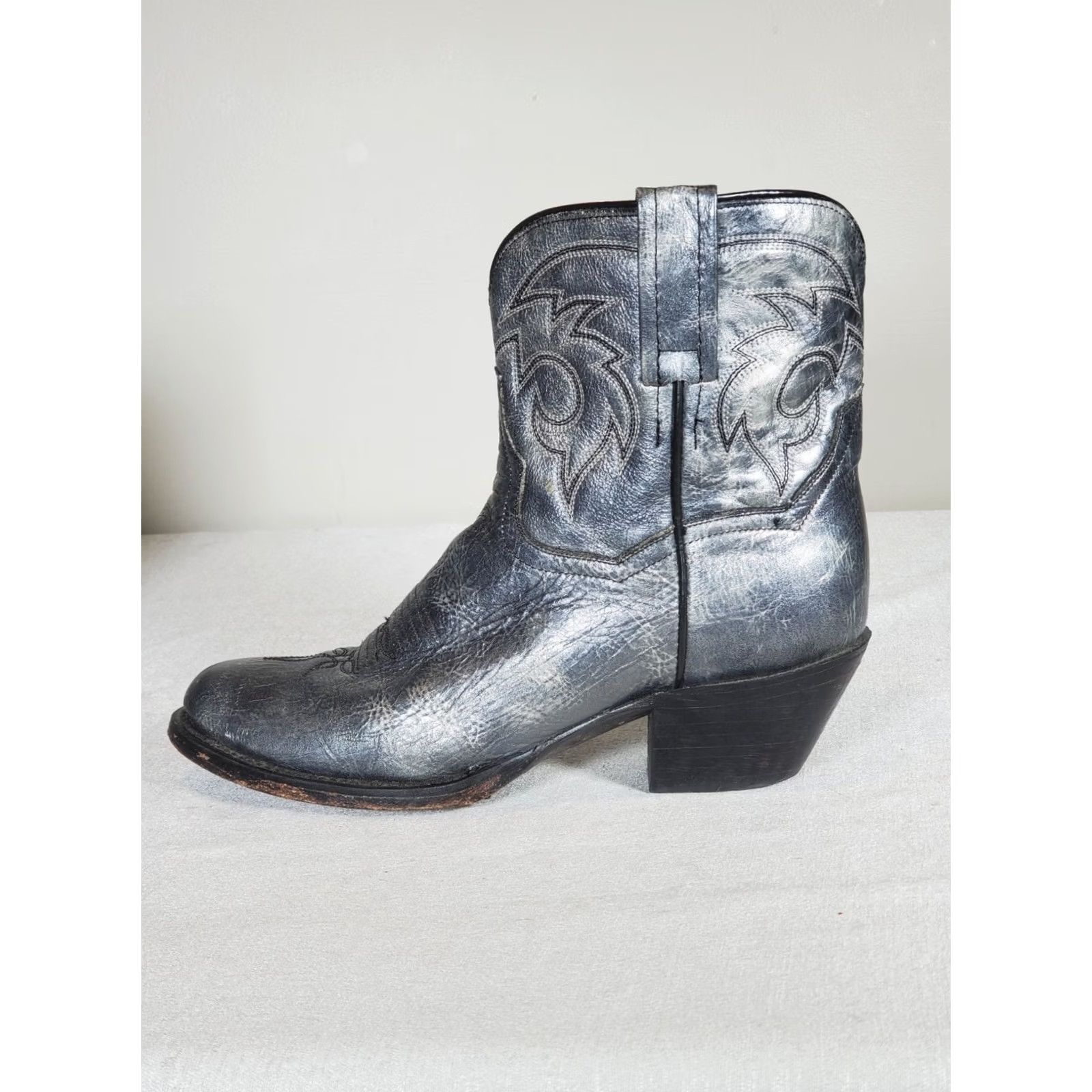 Dan Post Dan Post Short Ankle Boots 237 Metallic Pewter Leather Round Toe Women's US 7.5 Leather Cowgirl Western Bootie Size 30" / US 8 / IT 44 - 5 Thumbnail