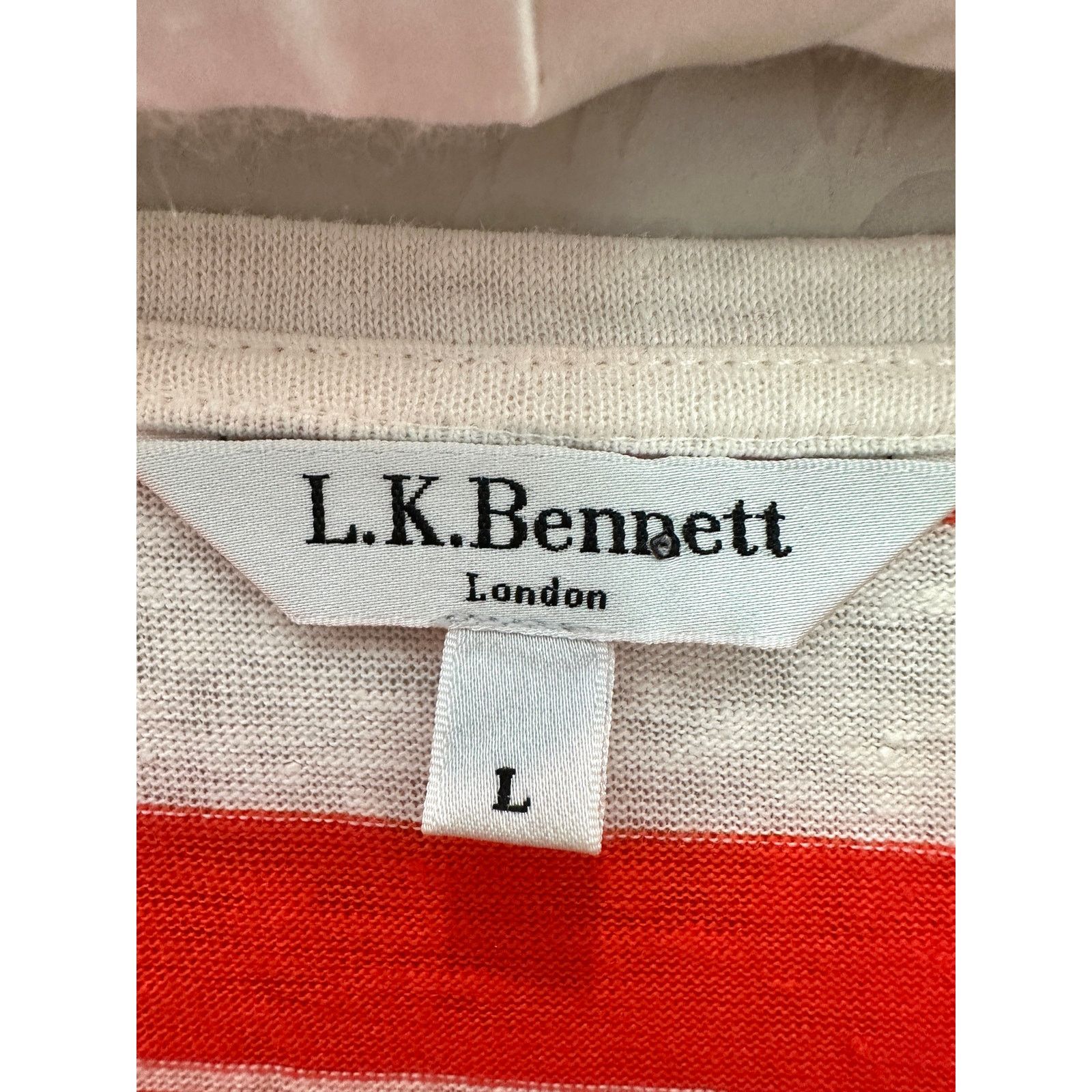 LK Bennett L.K.BENNETT | Orange White Striped Linen 3/4 Sleeve Top Size L / US 10 / IT 46 - 5 Thumbnail