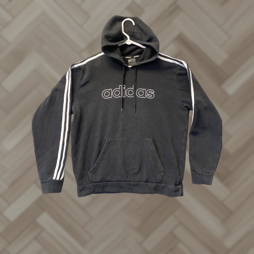 Adidas Adidas Hoodie Mens Medium Sweatshirt Color Block Black White Spell Out Three Stripes Pullover Hooded Pockets Mens Size US M / EU 48-50 / 2 - 1 Thumbnail