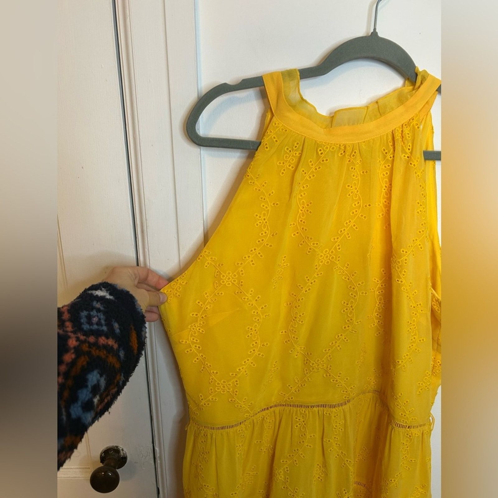 Warehouse Warehouse Yellow Eyelet Halter Midi Dress Size L / US 10 / IT 46 - 4 Thumbnail