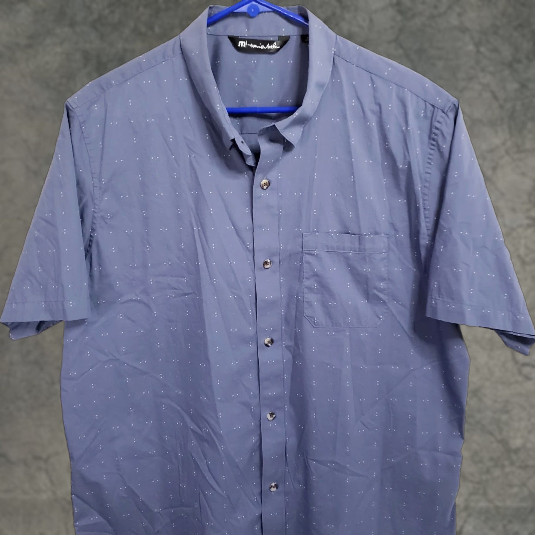 TravisMathew Travis Mathew Shirt Mens XL Blue Geometric Button-Up Short Sleeve Stretch Size US XL / EU 56 / 4 - 1 Thumbnail