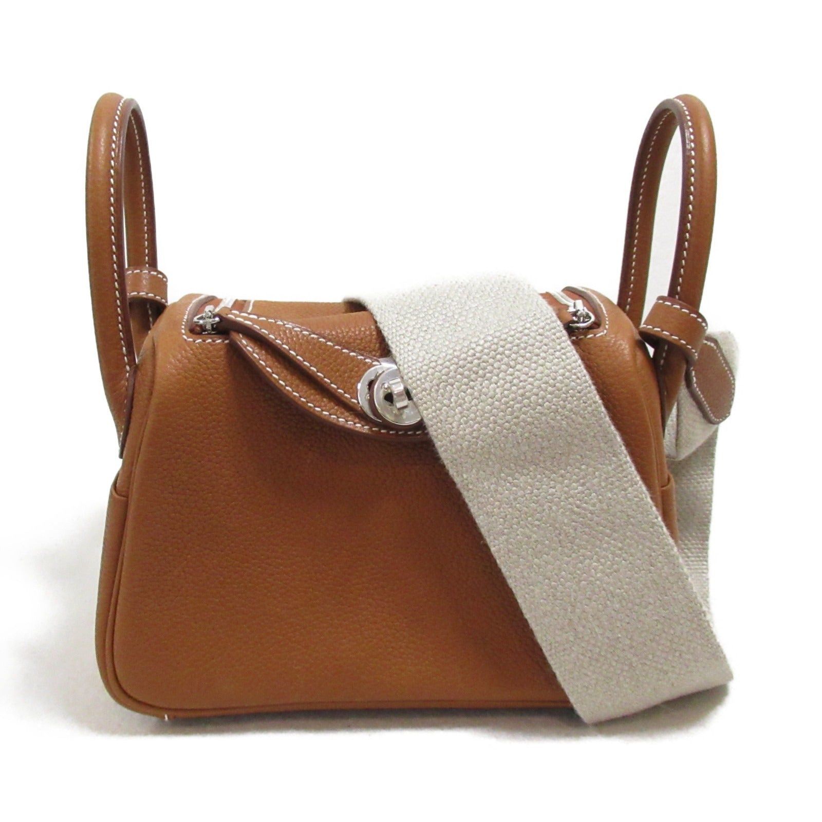 Hermes Hermes Lindy Mini Shoulder Bag Leather Toile Veau Barenia Brown Gold Silver Hardware B Stamp Size ONE SIZE - 1 Thumbnail