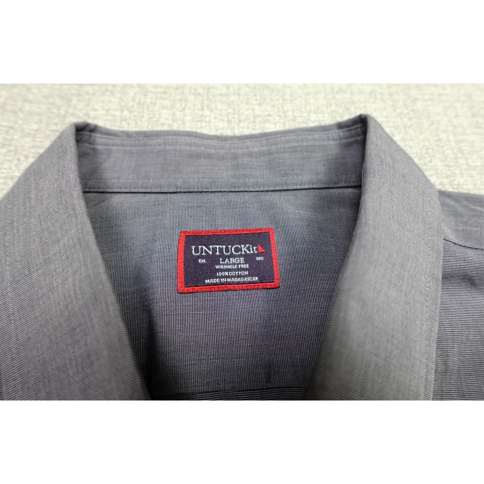 UNTUCKit UNTUCKit Dress Shirt Mens L Gray Stripe Long Sleeve Button Up Wrinkle Free Non-Iron Cotton Size 42R - 2 Thumbnail