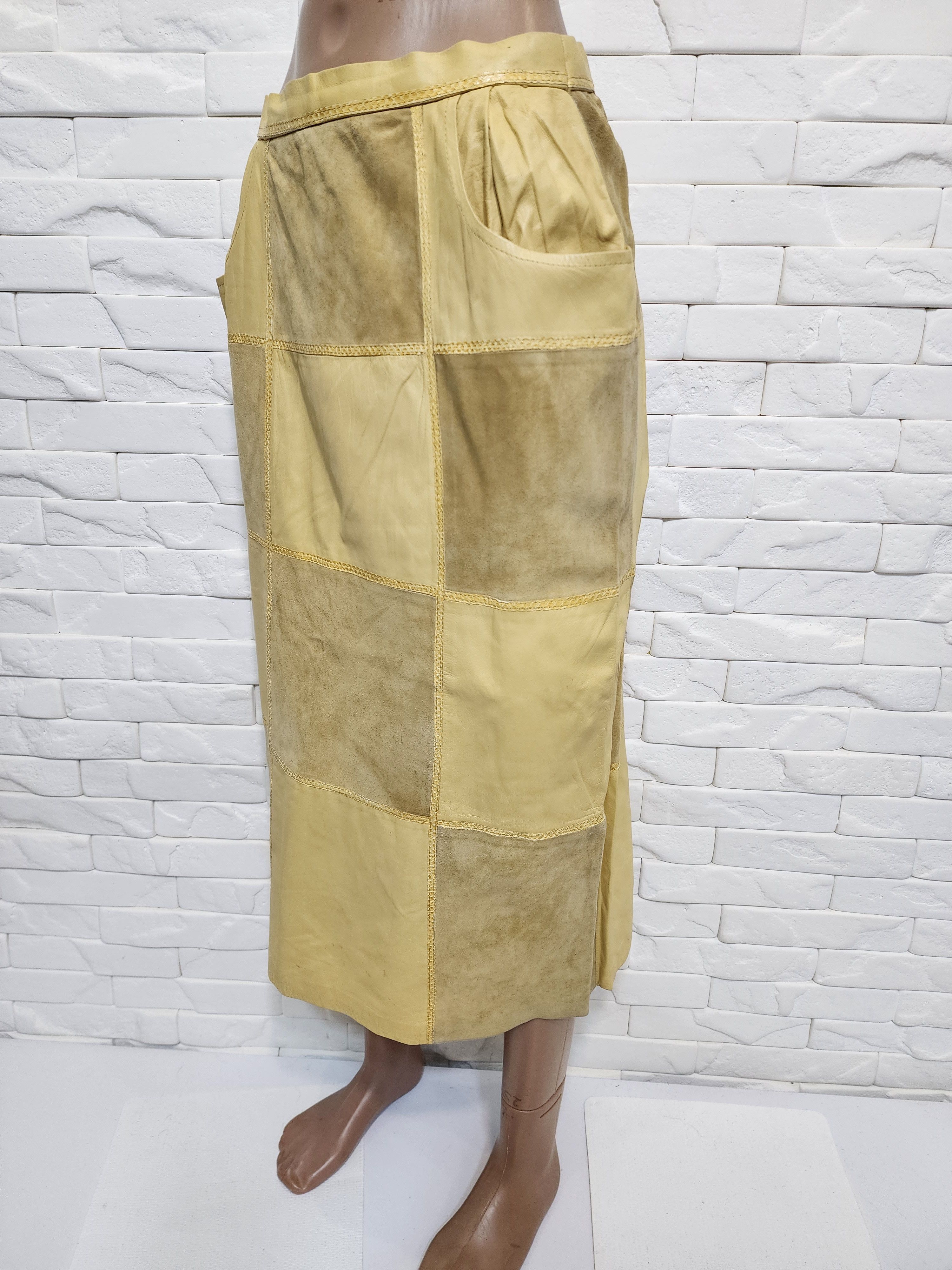 Genuine Leather Yellow Suede Leather Skirt: Size 27" / US 4 / IT 40 - 4 Thumbnail