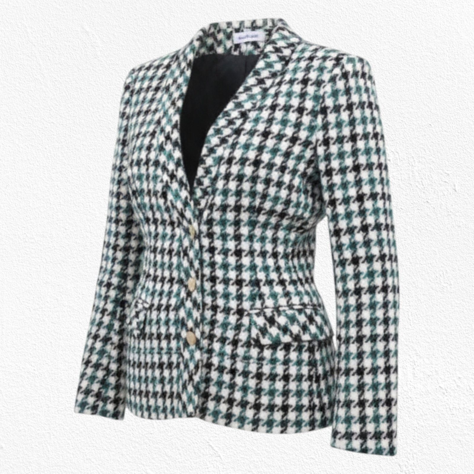 Ann Taylor 1980s Ann Taylor Green Black Wool Houndstooth Blazer Size 2 Size XS / US 0-2 / IT 36-38 - 1 Thumbnail