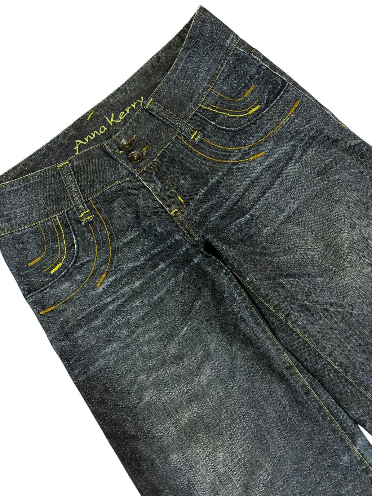 Japanese Brand × Vintage Vintage Anna Kerry Faded Embroidered Flared Jeans Size 31" - 3 Thumbnail