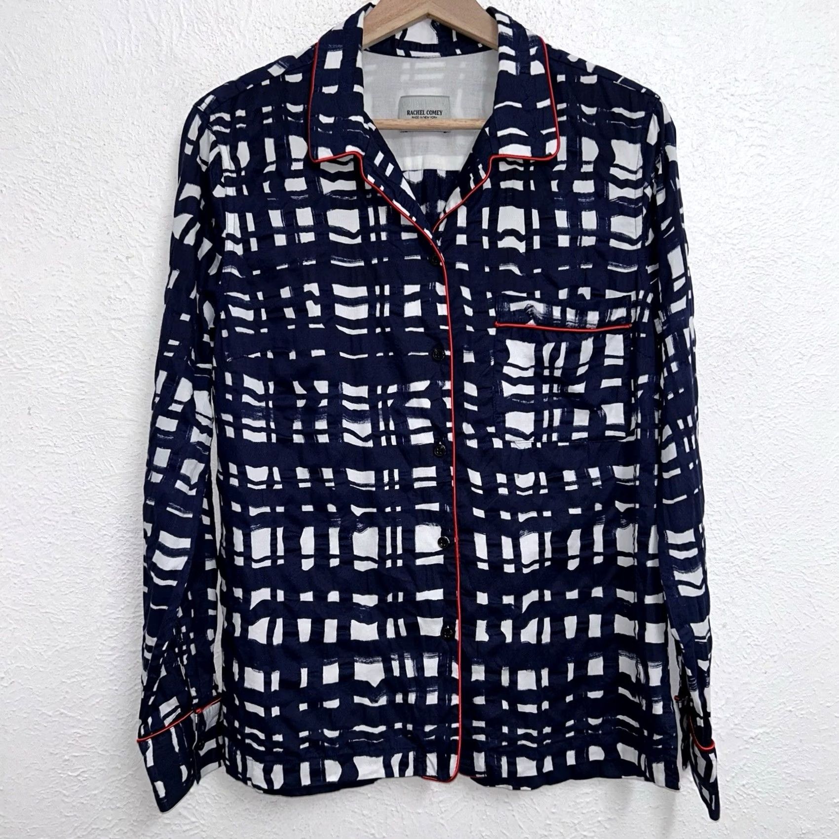 Rachel Comey Rachel Comey Button-Up Top Jacket Long Sleeve Women’s 4 Blue Art Pattern Knit 100% Cotton Casual Everyday Urban Fashion Modern NY Designer Womens Size S / US 4 / IT 40 - 2 Thumbnail