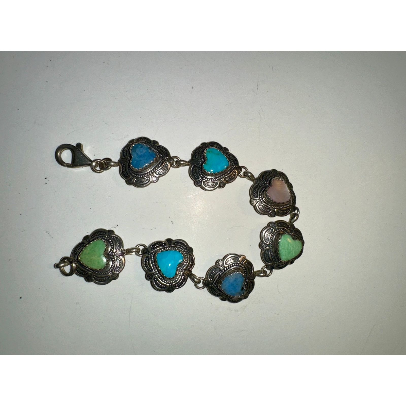 Vintage VINTAGE MULTI GEMSTONE STERLING SILVER HEART BRACELET Size ONE SIZE - 8 Thumbnail