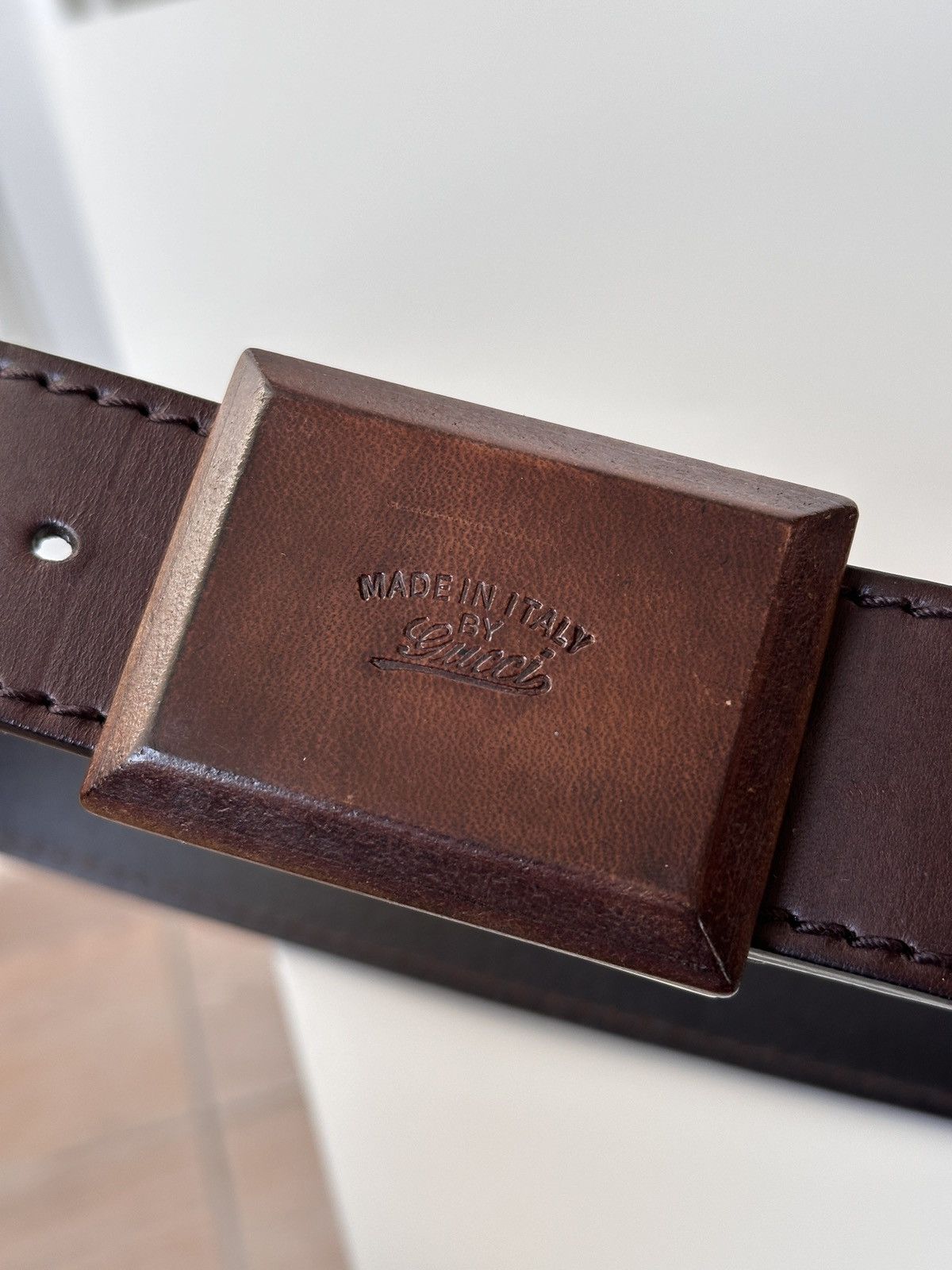 Gucci GUCCI Wooden Brown Square Buckle Leather Belt Size: 110/40 Size 30 - 2 Thumbnail