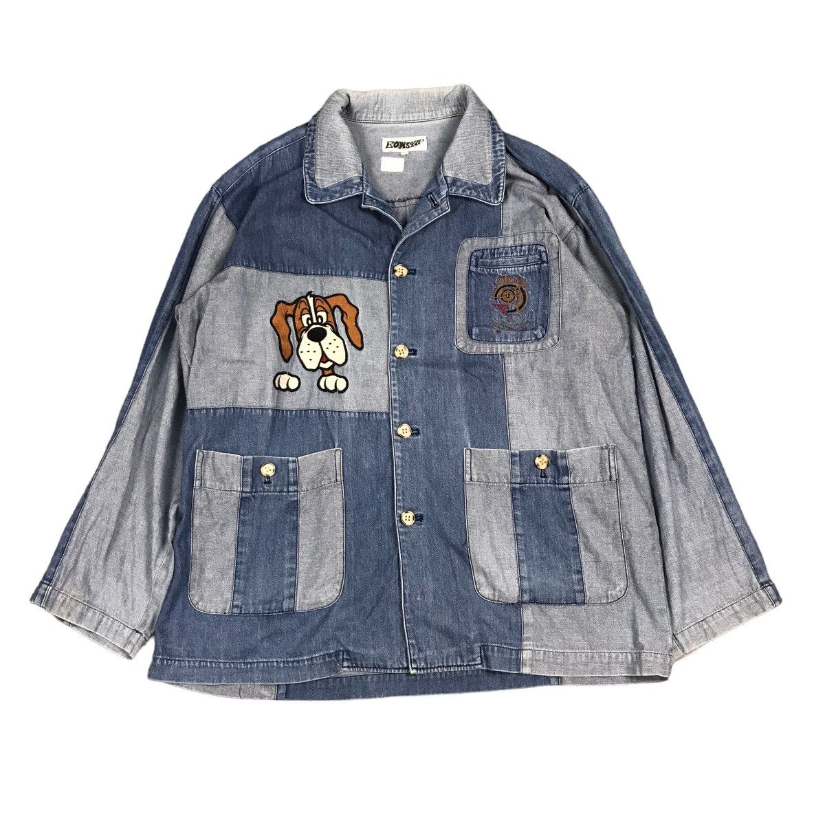 Japanese Brand DENIM JACKET BUTTON BONSKIP EMBROIDERY DOG PATCHWORK JACKET Size US M / EU 48-50 / 2 - 1 Thumbnail
