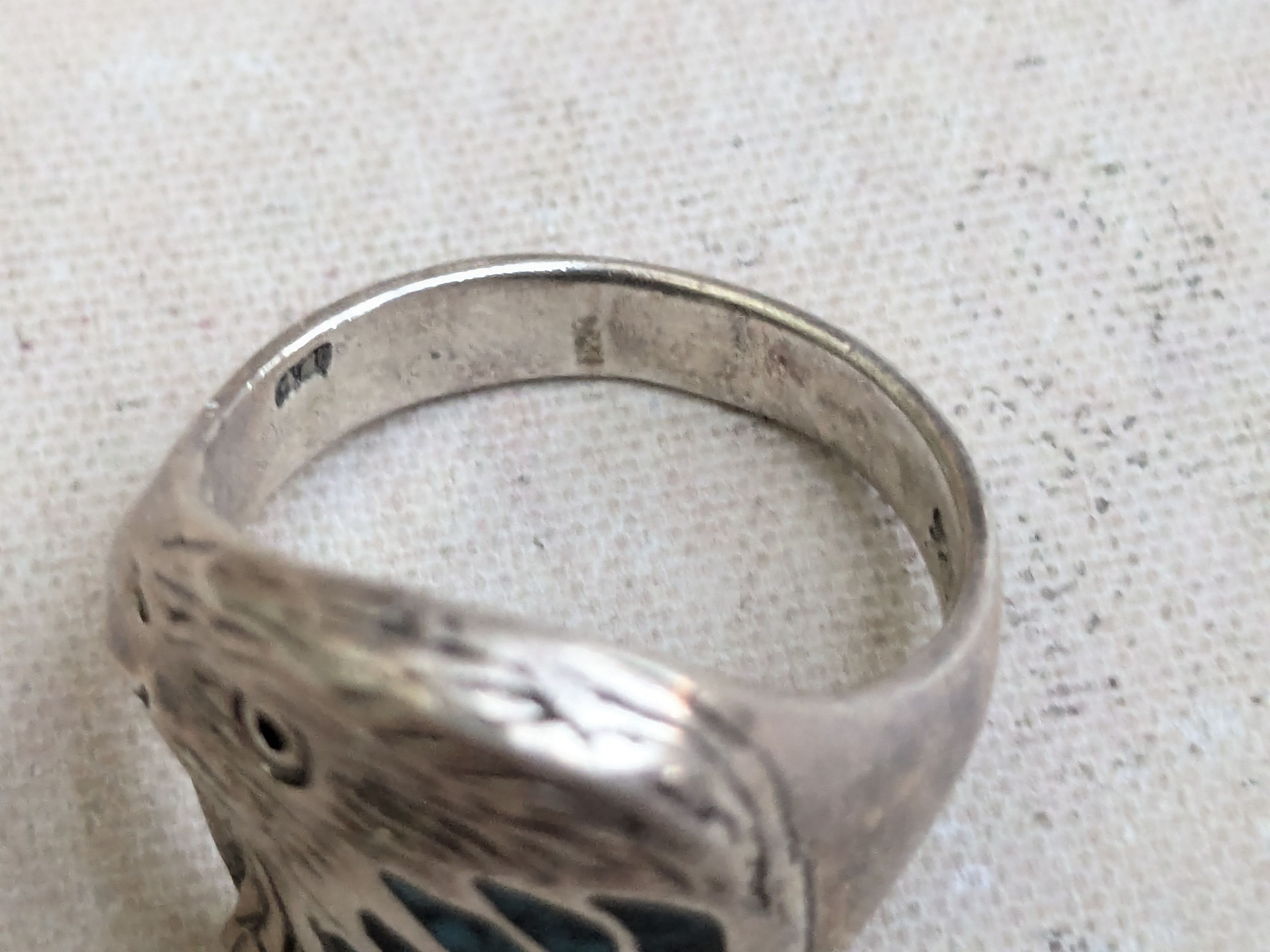 Sterling Silver LAZ Sterling Silver Ring Crushed Turquoise Eagle 8.75 Size ONE SIZE - 11 Thumbnail