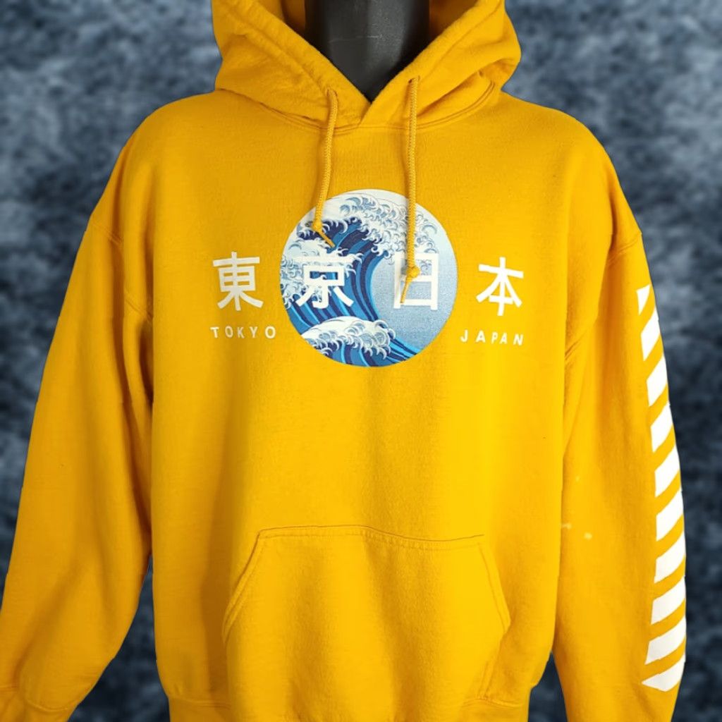 Gildan Gildan Toko Japan Sweatshirt Hoodie Mens Large Pullover Yellow Great Wave Art Hoodie Mens Large Yellow Pullover Size US L / EU 52-54 / 3 - 1 Thumbnail
