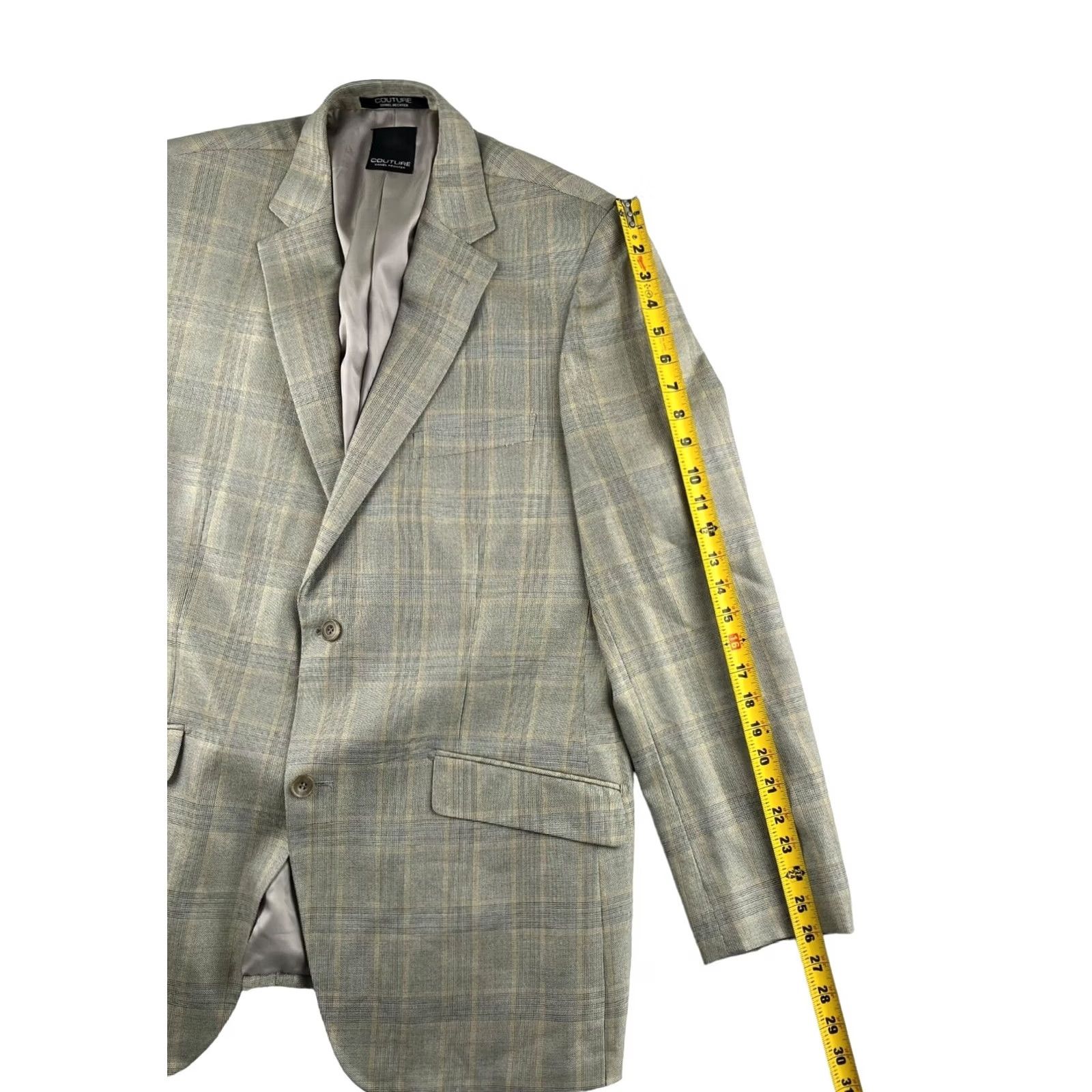 Vintage Daniel Hechter Beige Windowpane Plaid Blazer 44 Long Mens Size 44R - 4 Thumbnail