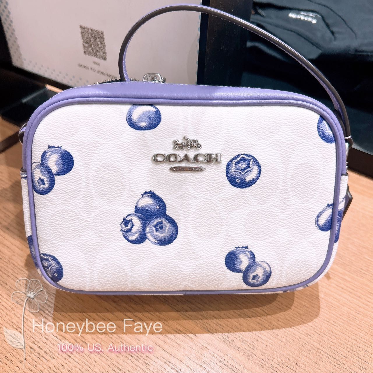 image of Coach Mini Jamie Camera Bag With Blueberry Print Cr176 in Pvc/Silver/Chalk, Women's
