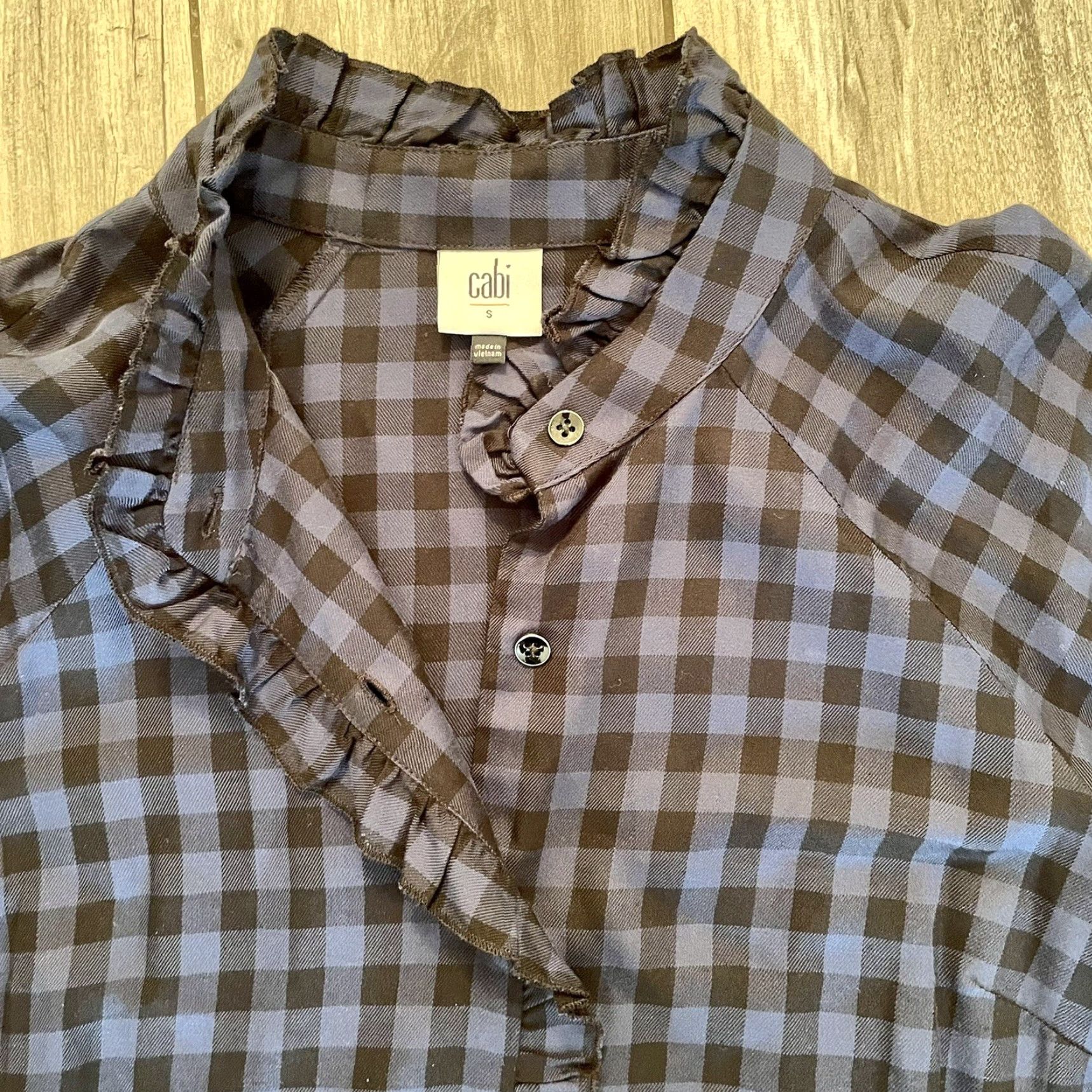 Vintage Cabi Aberdeen Blue Black Plaid Buffalo Check Ruffle Blouse Top S Shirt Womens Small Size S / US 4 / IT 40 - 8 Thumbnail