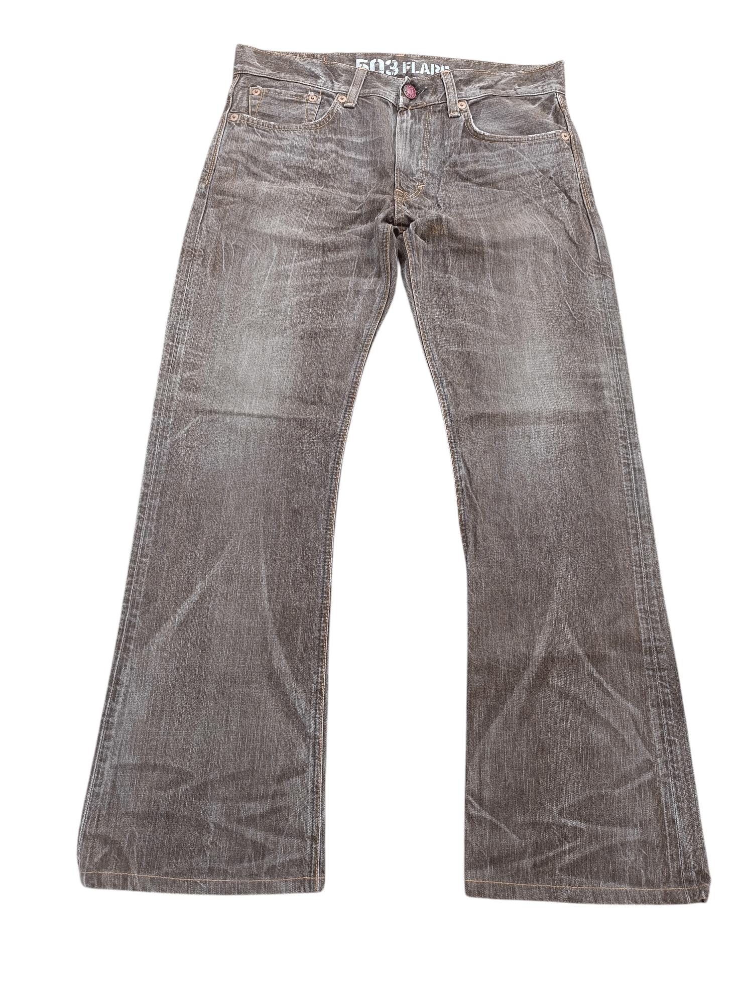 Japanese Brand FLARED 90s Edwin 503 Flare BlueTrip Whiskers Faded Jeans Size US 35 - 3 Thumbnail