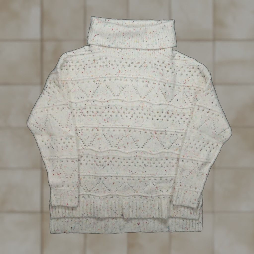 Vintage Sundance Sweater Womens Large Cream Confetti Lazer Cut Thick Turtle Neck NWT Size L / US 10 / IT 46 - 1 Thumbnail