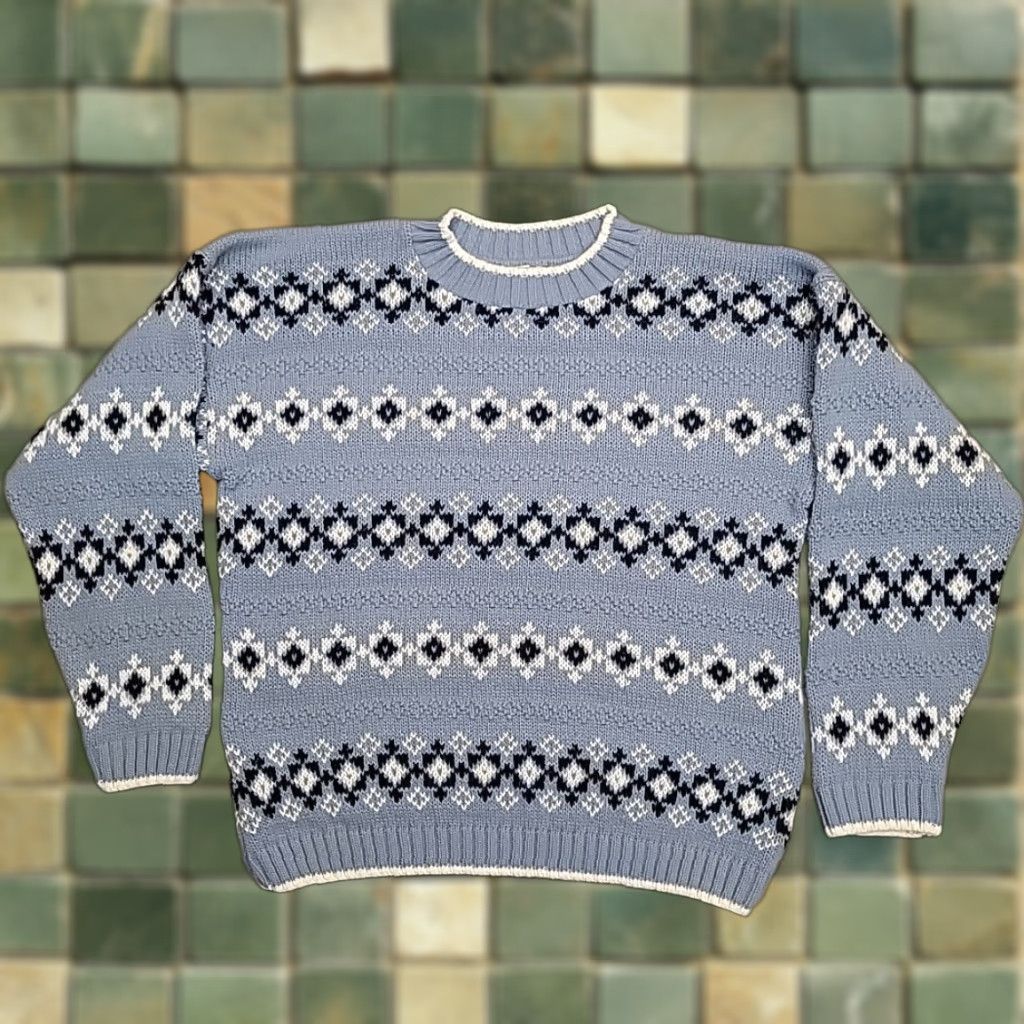 Vintage Cuddle Knit Sweater Womens M Blue Fair Isle Cottage Grandpa Chic Made In The USA Size M / US 6-8 / IT 42-44 - 1 Thumbnail