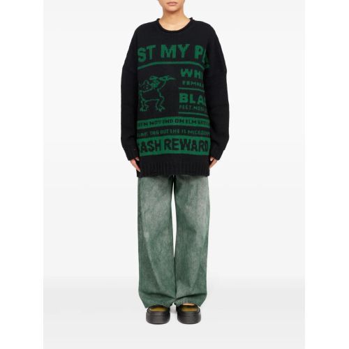 Maison Margiela oc11z0925 Intarsia Knit Oversize Jumper in Black/Green Size S / US 4 / IT 40 - 2 Thumbnail