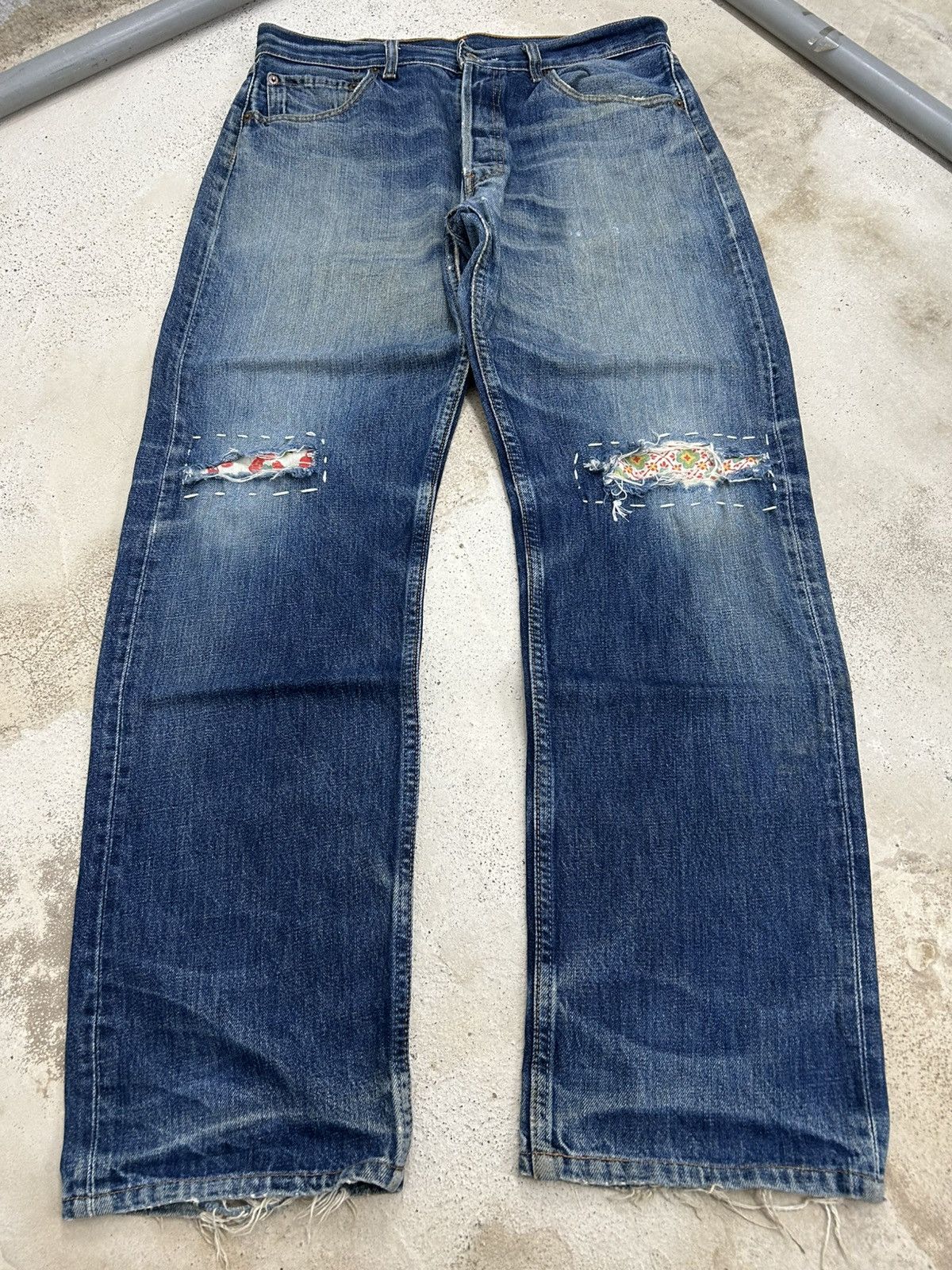 Levi's Levis 501 Jeans Distressed Shashiko Button Fly Size US 32 / EU 48 - 1 Thumbnail