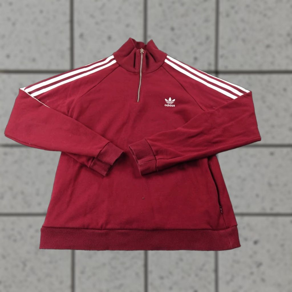 Adidas Adidas Sweatshirt Womens M Red Firebird Trefoil 3 Stripes Pullover 1/4 Zip Train Size M / US 6-8 / IT 42-44 - 1 Thumbnail