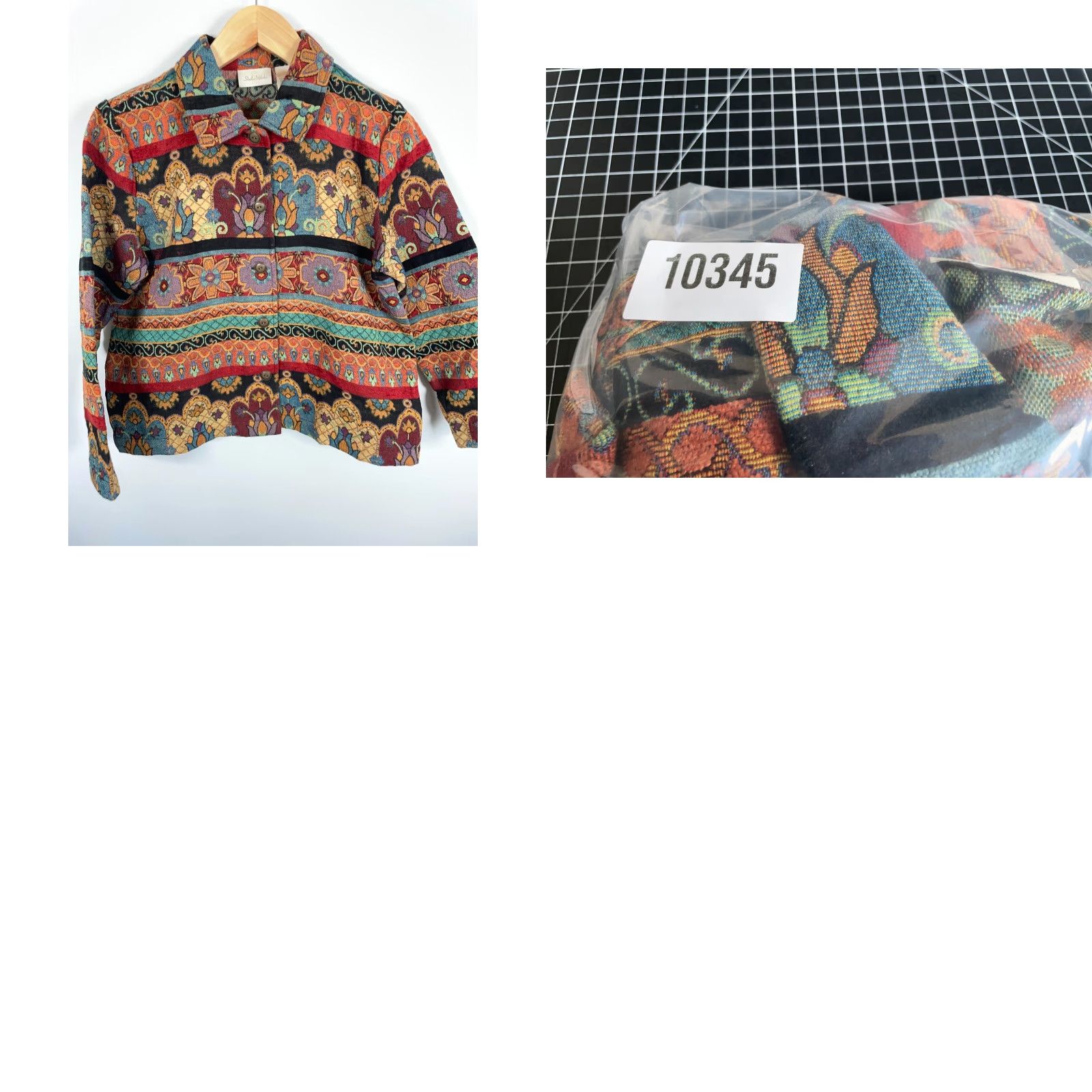 Vintage VINTAGE Studio Works Jacket Women's Large Red Floral Tapestry Geometric Textured Fabric Size L / US 10 / IT 46 - 9 Thumbnail