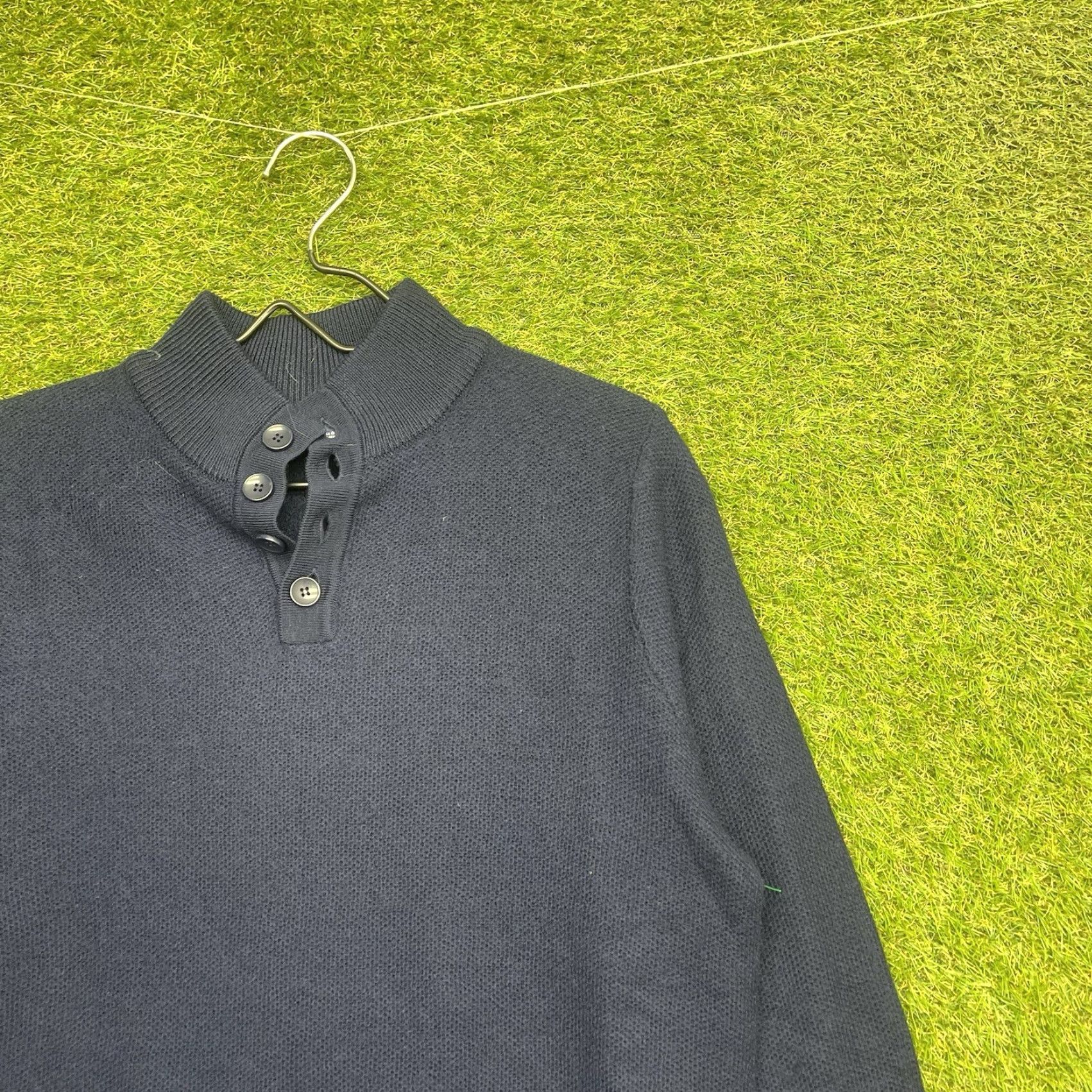 Vintage VINTAGE Jeremy Argyle Merino Wool Sweater Mens Large Knit Mockneck Blue Henley Size US L / EU 52-54 / 3 - 2 Thumbnail