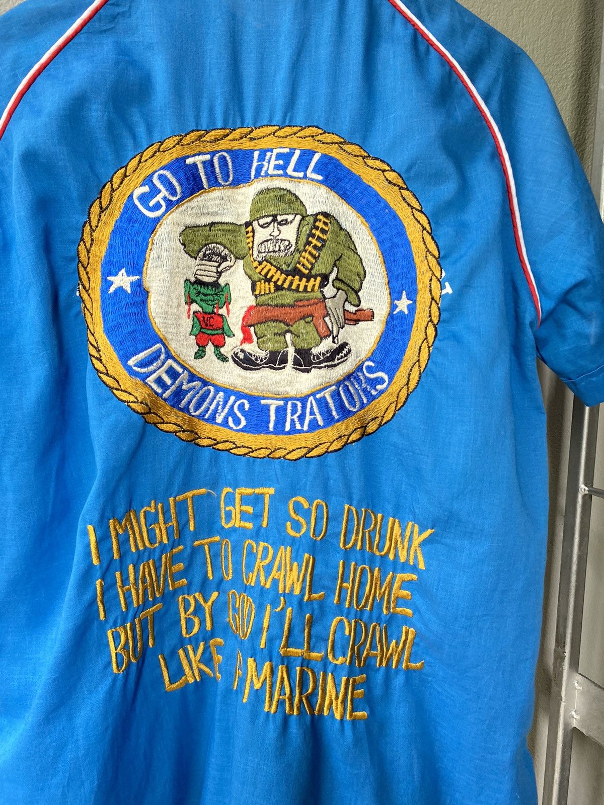 Vintage Go to hell demonstrators embroidery bowling shirt Size ONE SIZE - 9 Thumbnail