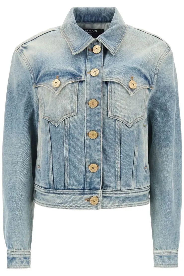 image of Balmain O1S22I1N0424 Denim Jacket In Light Blue, Women's (Size XS)