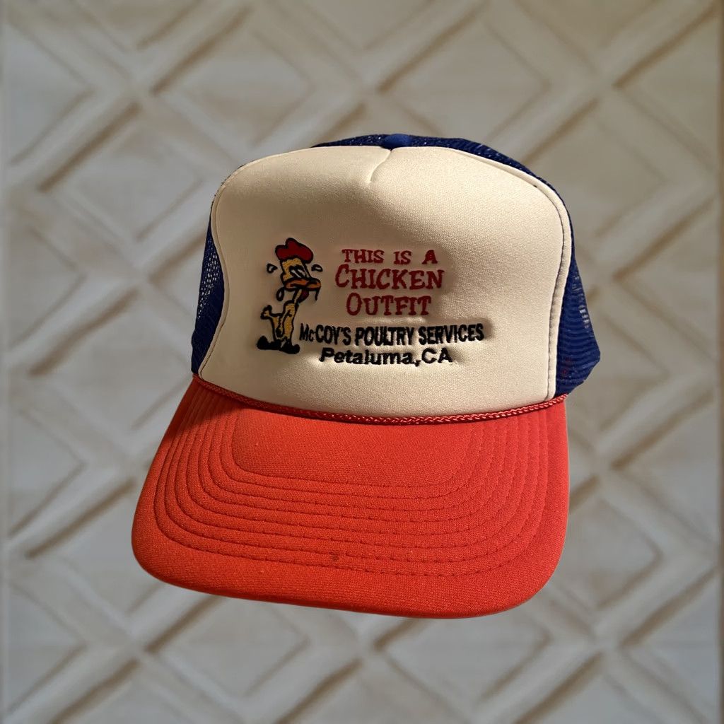 Vintage VINTAGE HaT McCoys Poultry Service “This is a Chicken Outfit” Farm Ranch SnapBack Hat Men Adjustable Blue Chicken Hat Mens Size ONE SIZE - 1 Thumbnail