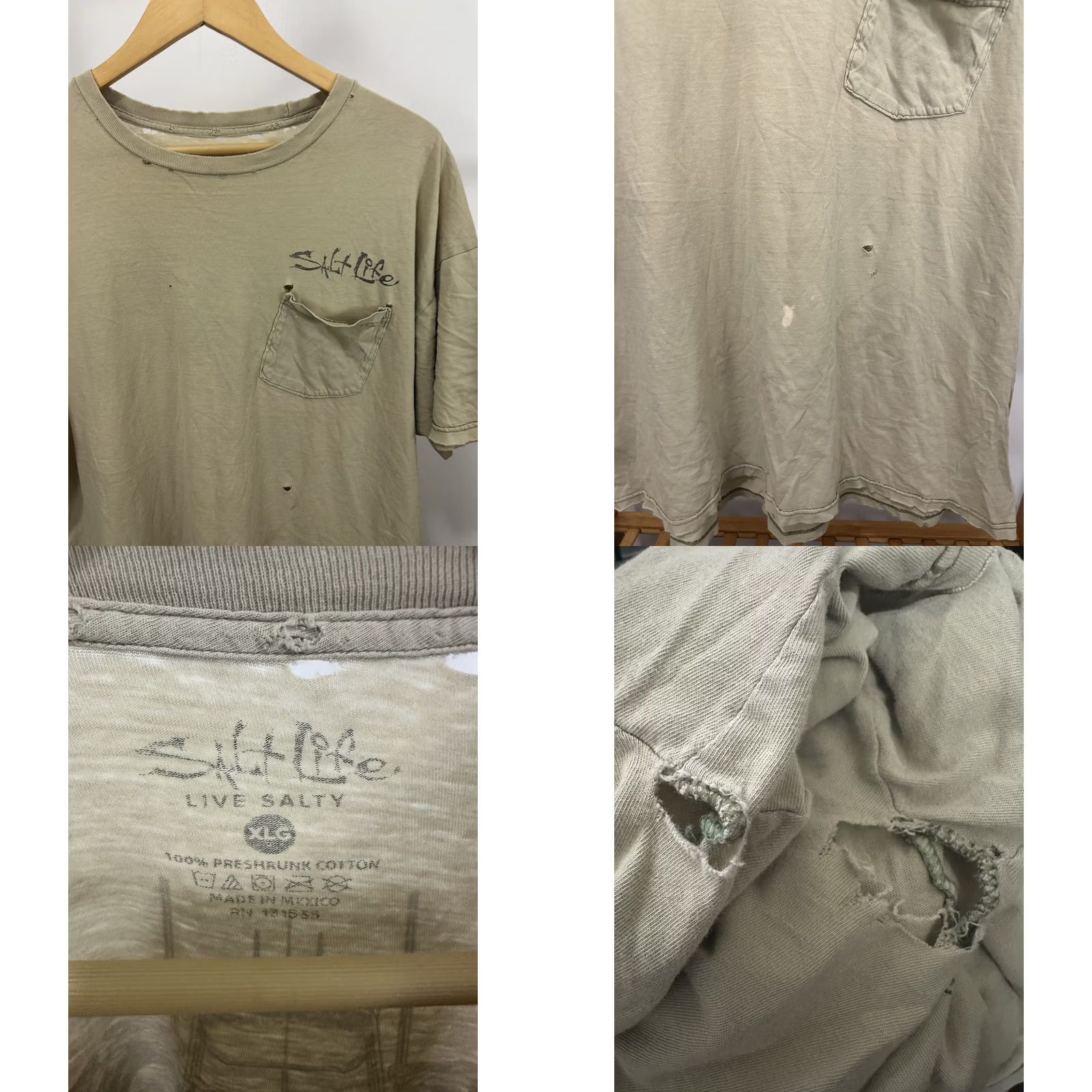 Vintage VTG Salt Life T-Shirt Pocket Shirt XL Brown Mens Distressed Faded Worn Thin Thick Thrashed Ocean Fishing Skull Grunge Art 90s Inspired Size US XL / EU 56 / 4 - 8 Thumbnail