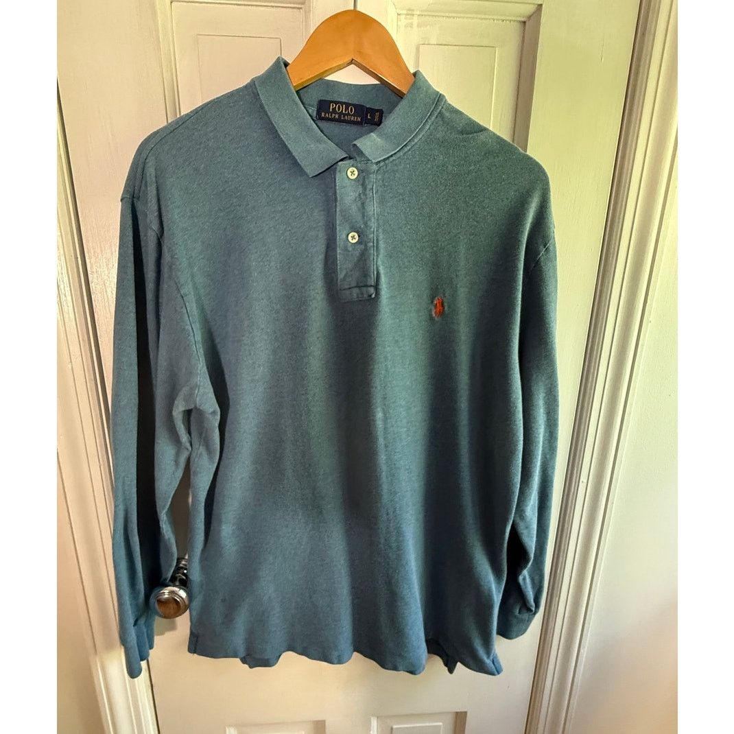 Polo Ralph Lauren Large BlueGray Pull Over Shirt Orange Pony