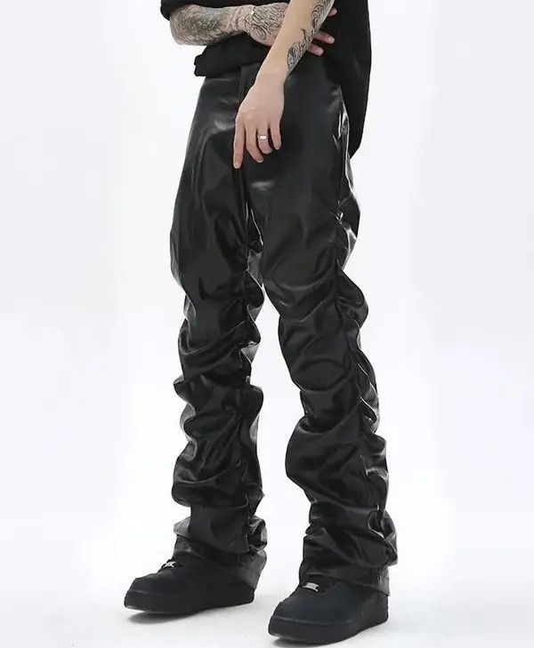 Leather Loose Ruched Casual Pu Leather Pants Streetwear Punk Rock Size US 32 / EU 48 - 3 Thumbnail